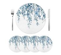 fanquare Round Placemats Set of 4 Elegant Blue Eucalyptus Leaf Table Mats