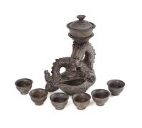 fanquare Semi Automatic Tea Set Chinese Loong Kungfu Teapot Teacup Grey Porcelain Tea Service for Men Adults