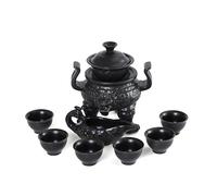 fanquare Semi Automatic Tea Set Tripod Black Chinese Lazy Kungfu Teapot Teacup 9pcs Porcelain Tea Service for Adults Men Gift
