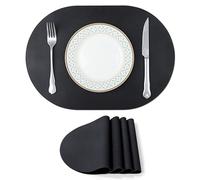 fanquare Silicone Placemats Set of 4, Black Oval Waterproof Heat Insulation Table Mats, Washable Non-slip Indoor&Outdoor Placemat for Patio Table, 43 x 30cm