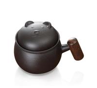 fanquare Tea Infuser Mug Cute Bear Black Ceramic Tea Cup with Lid, Portable Travel Tea Steeping Mug for Loose Leaf