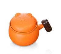 fanquare Tea Infuser Mug Cute Bear Orange Ceramic Tea Cup with Lid, Portable Travel Tea Steeping Mug for Loose Leaf