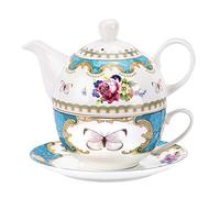 fanquare Vintage Green Rose Flowers Tea for One Set, Porcelain Teapot Cup and Saucer Set, 450ml teapot, 220ml Tea Cup