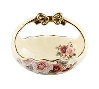 fanquare Vintage Porcelain Fruit Basket, Wave Snack Bowl, Countertop Floral Ceramic Fruit Bowl with Handle