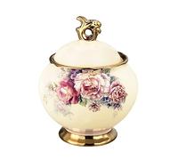 fanquare White Ceramic Sugar Cube Bowl with Lid, British Royal Sugar Pot, Red Rose Sugar Jar for Coffee Service Set, Cream Milk jug