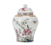 fanquare White Ginger Jars with Lids, Chinese Porcelain Tea Canister, Birthday Peaches Decorative Flower Vase, Ceramic Storage Jar for Tea Coffee Sugar