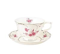 fanquare White Porcelain Tea Cup with Saucer, Single Rose Tea Cup for Coffee, Latte, Espresso, 7.4oz