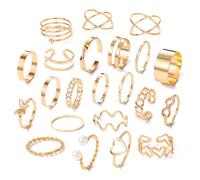 Fanquility Women Gold Plated Rings Set 22pcs Delicate Simple Non-tarnished Stackable Rings Jewelry Set, Metal, No Gemstone