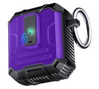 FanQvv Armor One-Press Auto-Open for AirPods 1/2 Case, [360° Full-Body MIL-Grade Protective] Support Wireless Charging, with Secure Lock & Keychain, Magnetic Lid, Front LED Visible (Purple)