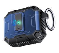 FanQvv Armor One-Press Auto-Open for AirPods 3rd Gen Case, [360° Full-Body MIL-Grade Protective] Support Wireless Charging, with Secure Lock & Keychain, Magnetic Lid, Front LED Visible (Blue)