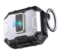 FanQvv Armor One-Press Auto-Open for AirPods 3rd Gen Case, [360° Full-Body MIL-Grade Protective] Support Wireless Charging, with Secure Lock & Keychain, Magnetic Lid, Front LED Visible (Silver)