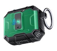 FanQvv Armor One-Press Auto-Open for AirPods 4 Case, [360° Full-Body MIL-Grade Protective] Support Wireless Charging, with Secure Lock & Keychain, Magnetic Lid, Front LED Visible (Dark Green)