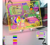 Fanrui 15.75x11.81” Light up Memo,LED Message Board with 7 Colors Pen,Dimmable Acrylic Dry Erase Board with Stand,Illuminated Desktop Note Memo Wordpad,Arts Doodle Notepad for Kids Home School Office