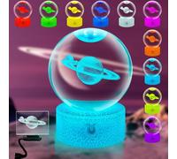 Fanrui 16 Colors Change 3D Saturn Planet Crystal Ball Night Light,3.15 Inch Glass Ball with Remote Control and Brightness Adjust,Home Office School Decor Paperweight Crystal Ball for Boys Kids Gifts