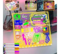 Fanrui 20 x 20CM LED Note Board with 7 Colors Pen, 2024 Glowing Acrylic Letter Erase Board with Light and Adjust Stand, Glow Memo Note Message Board with Led White Board (M Warm Light)