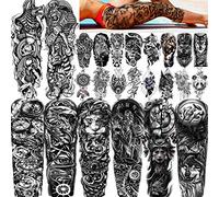 FANRUI 24 Sheets Cool Super Large Full Arm Temporary Tattoo Sleeve for Men with 8 Sheets Full Sleeve Temporary Tattoos for Women Thigh, 16 Sheets Large Flower Eagle Compass Adults Tribal Tiger Tattoo