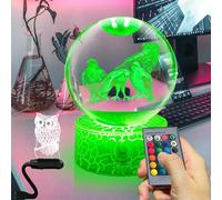 Fanrui 3D Owl Eagle Bird Lamp, 3D Owl Crystal Ball Night Light,16 Colors 80MM Crystal Ball Lamp with BoysRemote Control.Owl Decoration Glass Sphere Paperweight Lucky Feng Shui Decorative Balls Gifts
