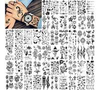 FANRUI 52 Sheets Creative Black Tiny Crown Infinity Triangle Fake Tattoos For Men Women Realistic Stars Letters Tattoos For Kids Tattoos Temporary Waterproof Arm Hand Face Finger Neck Tattoo Stickers