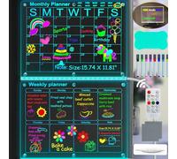 Fanrui 7 Color Change Magnetic LED Calendar Board for Fridge - 15.75x11.81 Inch Dimmable Acrylic Monthly + Weekly Planner with Remote, Timer, Dry Erase Whiteboard to do List for Kitchen, Office, Memo