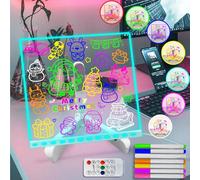 Fanrui 7-Color Changing LED Dry Erase Board for Kids, 7.9x7.9 Inch Glowing Acrylic Whiteboard with Remote Control, Clear Desktop Memo Board with Timer & Dimmer for Drawing, Notes & Messages