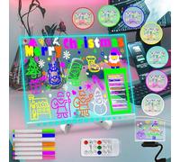 Fanrui 7 Colors Change 11.8 X 7.9” Acrylic Dry Erase Massage Board, USB Power, Rewritable, Remote Control, Dimmer, Timmer, Night Light, Clear Desktop Note Memo White Board Notepad for Home & Business