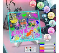 Fanrui 7 Colors Change Dry Erase Board for Kids, 7.9 x 7.9”Whiteboard Glowing Acrylic LED Letter Message Board with Remote Control,Clear Desktop Memo Note Drawing Board with Timmer and Dimmer