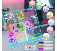Fanrui 7 Colors Change Multi-Purpose LED Note Board,7.87 x 7.87”Acrylic Light Up Remote Control Dry Erase Board with Timmer & Dimmable, Glow Memo Message Board Magic Note Board Drawing Light Board