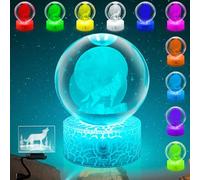 Fanrui 80MM 3D Wolf Whistling Moon Crystal Ball Lamp,16 Colors Change,Brightness Adjustable,Wolf Paperweight,Wolf Gifts, for Wolf Lovers,Clear Glass Decorative Balls,for Home Bedroom Office Indoor
