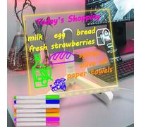 Fanrui Acrylic Dry Erase Board - 8.26 x 8.26 inch Clear Desktop Easel Write Board Lamp with 7 Markers Tray on Desk, to Do List Notepad for Office, Home, School,Cafe Desk LED Letter Message Board