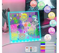 Fanrui Acrylic Dry Erase Board Multifunctional 7 Colors Remote Control Light 5.9x5.9 Clear Desktop Note Memo Board with Timmer & Dimmer, Rewritable Message Board, Soft Light Desk Lamp Gifts