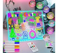 Fanrui Acrylic Dry Erase Board with Light, 7 Colors Clear Desktop Note Memo Board with Remote & Timer, Dimmable 11.8 X 7.9” Rewritable Night Light Creative Lighted Message Board for Home Study Work