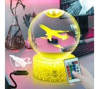 Fanrui Crystal Cute Aircraft Figurines Glass Airplane Ball Night Light,16 Color Change Dimmable Desk Lamp with Remote,Home Bedroom Paperweight Ornament Statue Decor for Men Boy Kids Room