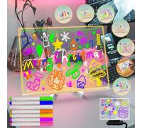 Fanrui Glowing LED Kids Drawing Board with Colors & Night Light - 11.8"x7.9" Acrylic Desktop Dry Erase Memo Whiteboard, USB Powered, Dimmable, to Do List, Planning for Home/Kitchen/Office/School