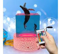 Fanrui Humpback Whale Breaching Water and Diver Resin Night Light, Resin Decor Lamp, Whale Shark Gift, 16 Colors Remote Control Ocean Theme Diorama, Dimmable Boys Bedroom Lamp, for Desktop, Bookshelf