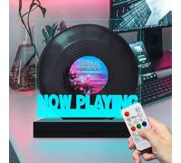 Fanrui Now Playing Light Up Vinyl Record Holder | 7 Colors Change LED Tabletop Record Storage | Glowing Solid Wood Vinyl Music Album Display with Remote & Dimmer | Vinyl LP Recors Storage Shelf Gifts