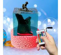 Fanrui Shark Diver Night Light,Resin LED Ocean Sharks and Surfers Table Lamps,16 Colors Change & Remote Control & Dimmable Novelty Cube Desktop Ornament, Great Gift for Surfer Men Women Boys Girls
