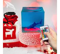 Fanrui Whale Shark Ocean Ornament Table Lamp,Epoxy Resin Cube 16 Colors Remote Control Night Light,Handmade Deep Sea Whale Shark Light,Dimmable Bedside Lamp,Novelty Desktop Gift for Home Office Decor