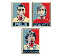 Fans Favourites Football Wall Art Poster Prints For Boys Bedroom Set of 3 - Maradona, Pele and Johan Cruyff - Hope Style (Frames Not Included) (A5)