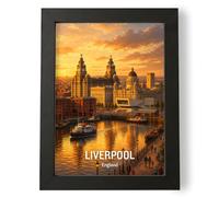 Fans Favourites Liverpool Travel Print, Royal Liver Building Waterfront Poster, England City Wall Art, Merseyside Souvenir Gift (A4, Unframed, Liverpool)