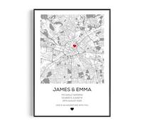 Fans Favourites Personalised Couple Map - Engagement Gift, Any Location, City Print, Town Poster, Love Print, Romantic Gift For Him or Her