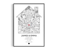 Fans Favourites Personalised New Home Map Print, Custom Housewarming Gift with Any Town City or Address Location, Moving In Keepsake