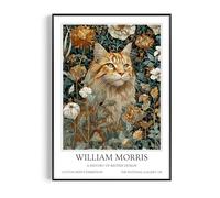 Fans Favourites William Morris - Cat Prints Vintage Art Noevua British Prints, Botanical Wall Art, A History of British Design Collection (Golden Maine Coon, A5, Framed)