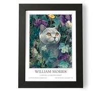 Fans Favourites William Morris - Cat Prints Vintage Art Noevua British Prints, Botanical Wall Art, A History of British Design Collection (Lilac British Short Hair, A5, Unframed)