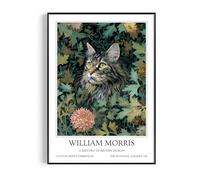 Fans Favourites William Morris - Cat Prints Vintage Art Noevua British Prints, Botanical Wall Art, A History of British Design Collection (Grey Maine Coon, A4, Unframed)