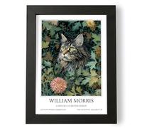 Fans Favourites William Morris - Cat Prints Vintage Art Noevua British Prints, Botanical Wall Art, A History of British Design Collection (Grey Maine Coon, A3, Framed)