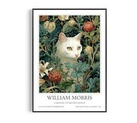 Fans Favourites William Morris - Cat Prints Vintage Art Noevua British Prints, Botanical Wall Art, A History of British Design Collection (White Cat, A4, Unframed)
