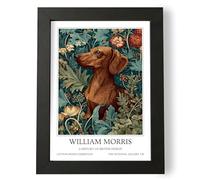 Fans Favourites William Morris - Dog Prints Vintage Art Noevua British Prints, Botanical Wall Art, A History of British Design Collection (Brown Dachshund, A5, Framed)