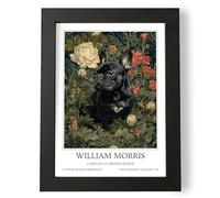 Fans Favourites William Morris - Dog Prints Vintage Art Noevua British Prints, Botanical Wall Art, A History of British Design Collection (BlackFrenchie, A5, Framed)