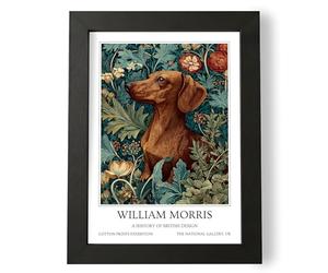 Fans Favourites William Morris - Dog Prints Vintage Art Noevua British Prints, Botanical Wall Art, A History of British Design Collection (Brown Dachshund, A3, Framed)