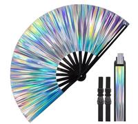 Fans for Line Dancing Iridescent PVC Dance Fan with Bamboo Rib Portable & Foldable with Storage Bag & Strap for Tai Chi, Kung Fu & More, Tai Chi Fan, Fans for Line Dancing